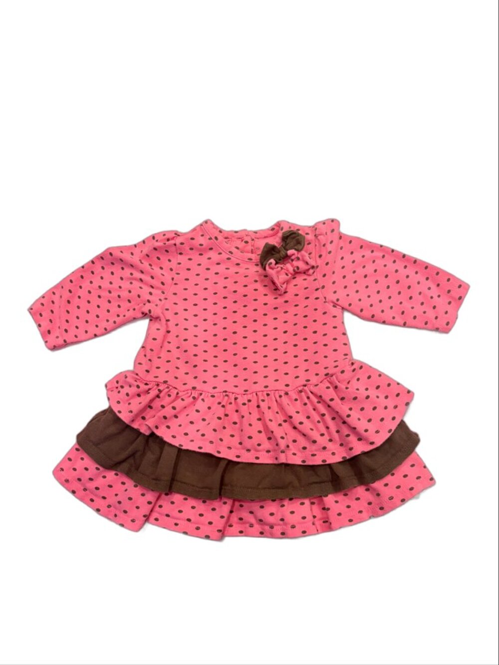 Little Me Baby Girls Pink & Brown Polka Dot Tiered Tunic Dress (Size 6 Months)